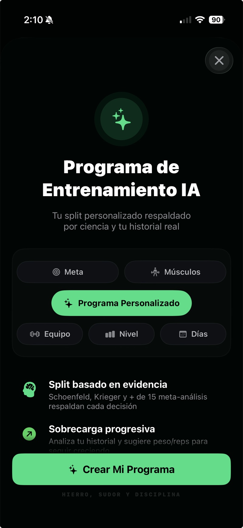 Generador de programa de entrenamiento con IA